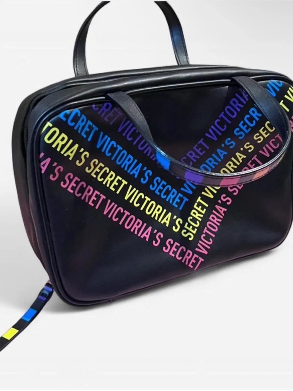 Victoria's Secret Black Makeup Tote with Multicolor Logo